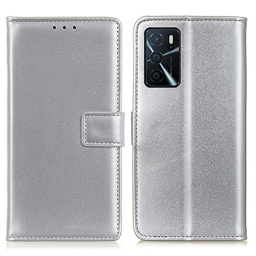 Leather Case Stands Flip Cover Holder A08D for Oppo A54s Silver