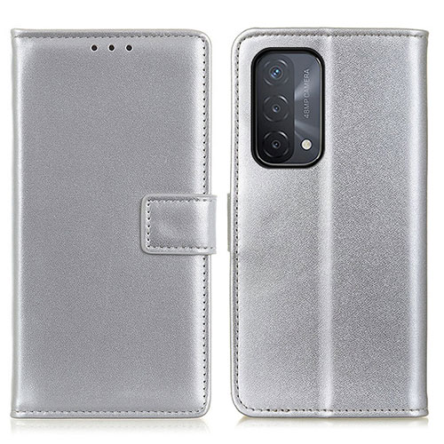 Leather Case Stands Flip Cover Holder A08D for Oppo A74 5G Silver