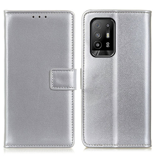 Leather Case Stands Flip Cover Holder A08D for Oppo A95 5G Silver