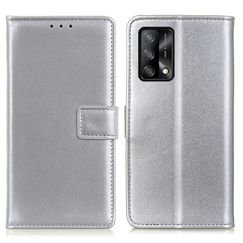 Leather Case Stands Flip Cover Holder A08D for Oppo F19 Silver