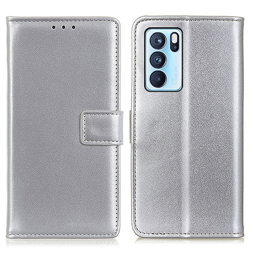 Leather Case Stands Flip Cover Holder A08D for Oppo Reno6 Pro 5G India Silver