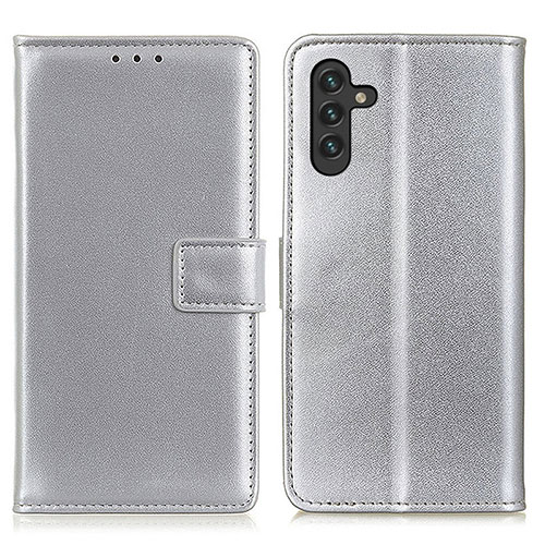 Leather Case Stands Flip Cover Holder A08D for Samsung Galaxy A04s Silver