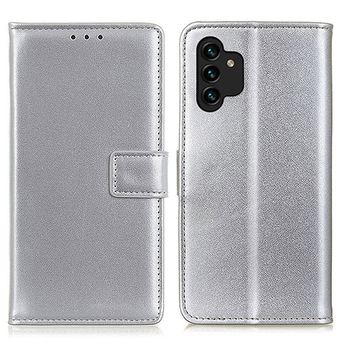 Leather Case Stands Flip Cover Holder A08D for Samsung Galaxy A13 4G Silver