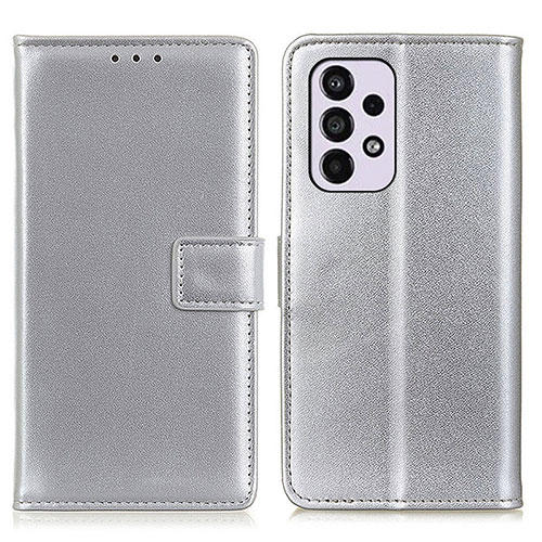 Leather Case Stands Flip Cover Holder A08D for Samsung Galaxy A33 5G Silver