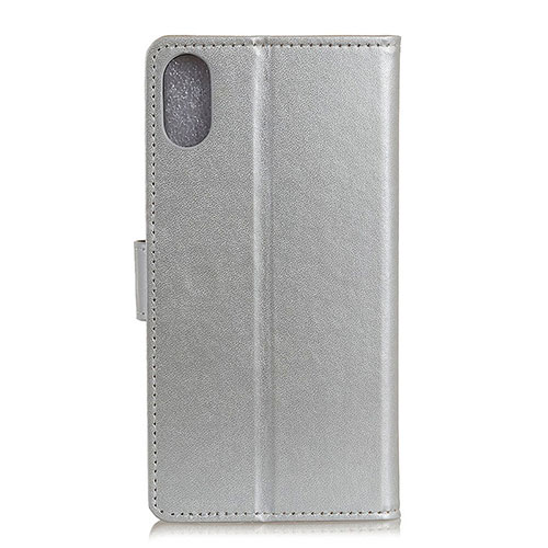 Leather Case Stands Flip Cover Holder A08D for Samsung Galaxy M01 Core Silver