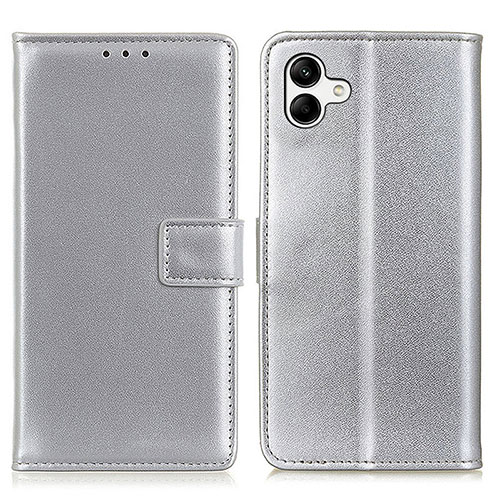 Leather Case Stands Flip Cover Holder A08D for Samsung Galaxy M04 Silver