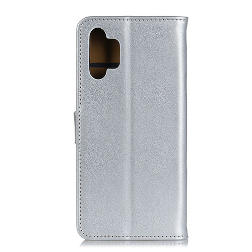 Leather Case Stands Flip Cover Holder A08D for Samsung Galaxy M32 5G Silver