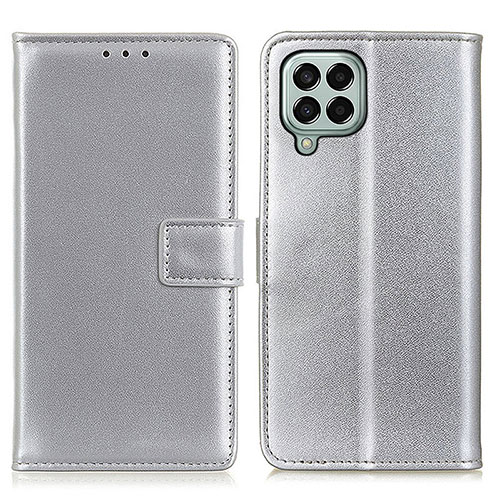 Leather Case Stands Flip Cover Holder A08D for Samsung Galaxy M33 5G Silver