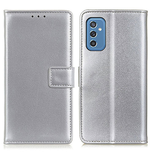 Leather Case Stands Flip Cover Holder A08D for Samsung Galaxy M52 5G Silver