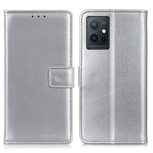 Leather Case Stands Flip Cover Holder A08D for Vivo Y30 5G Silver