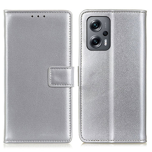 Leather Case Stands Flip Cover Holder A08D for Xiaomi Poco F5 5G Silver