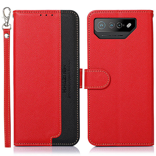 Leather Case Stands Flip Cover Holder A09D for Asus ROG Phone 7 Pro Red