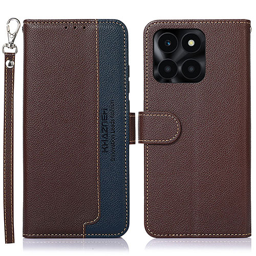 Leather Case Stands Flip Cover Holder A09D for Huawei Honor X6a Brown