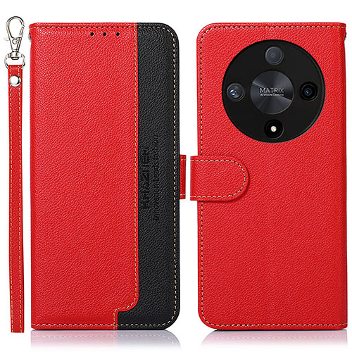 Leather Case Stands Flip Cover Holder A09D for Huawei Honor X9b 5G Red