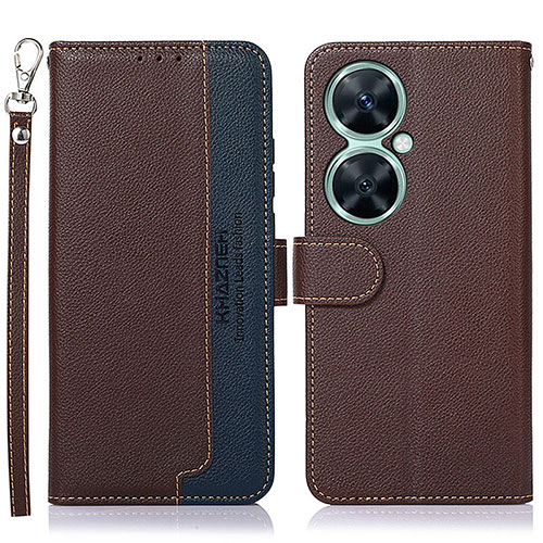 Leather Case Stands Flip Cover Holder A09D for Huawei Nova 11i Brown