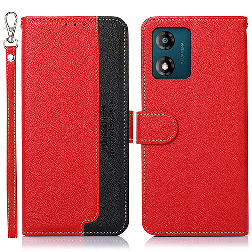 Leather Case Stands Flip Cover Holder A09D for Motorola Moto E13 Red