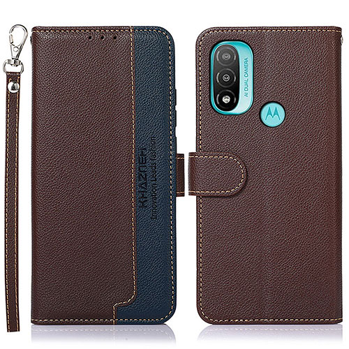 Leather Case Stands Flip Cover Holder A09D for Motorola Moto E20 Brown
