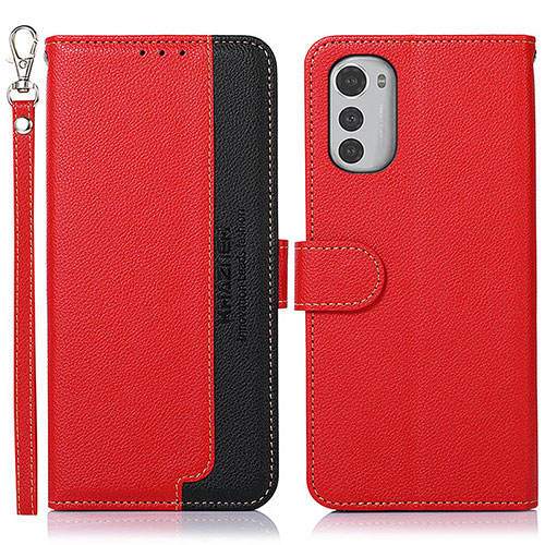 Leather Case Stands Flip Cover Holder A09D for Motorola Moto E32 Red