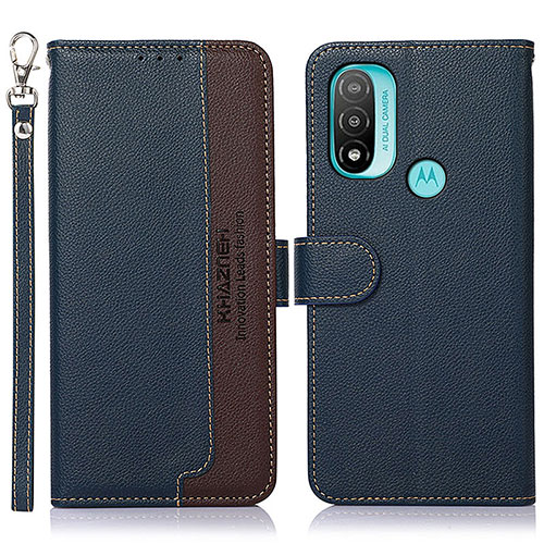 Leather Case Stands Flip Cover Holder A09D for Motorola Moto E40 Blue