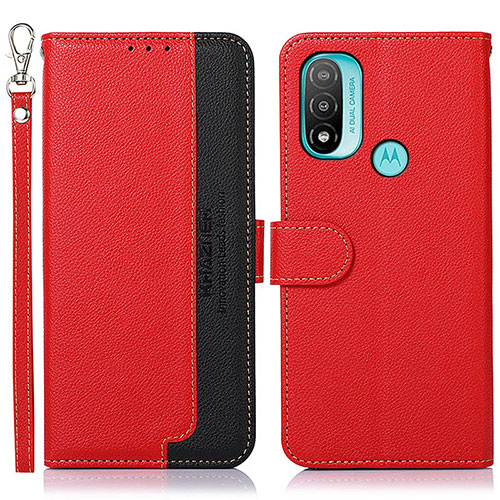 Leather Case Stands Flip Cover Holder A09D for Motorola Moto E40 Red