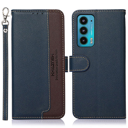 Leather Case Stands Flip Cover Holder A09D for Motorola Moto Edge 20 5G Blue