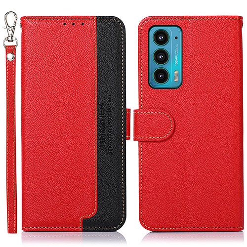 Leather Case Stands Flip Cover Holder A09D for Motorola Moto Edge 20 5G Red