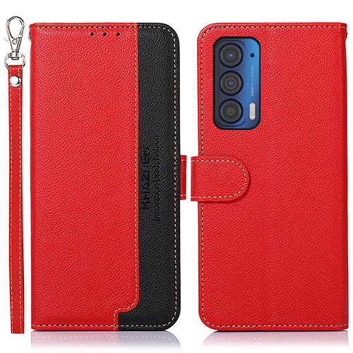 Leather Case Stands Flip Cover Holder A09D for Motorola Moto Edge (2021) 5G Red