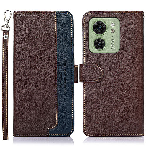 Leather Case Stands Flip Cover Holder A09D for Motorola Moto Edge (2023) 5G Brown