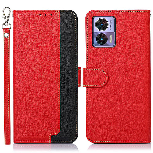 Leather Case Stands Flip Cover Holder A09D for Motorola Moto Edge 30 Lite 5G Red