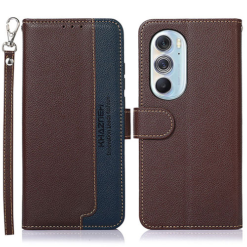 Leather Case Stands Flip Cover Holder A09D for Motorola Moto Edge 30 Pro 5G Brown