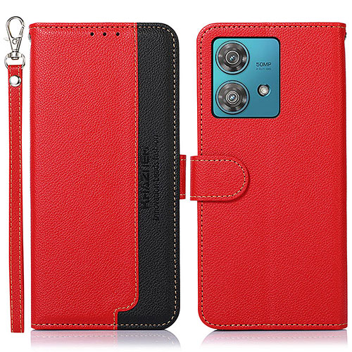 Leather Case Stands Flip Cover Holder A09D for Motorola Moto Edge 40 Neo 5G Red