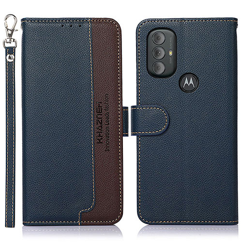 Leather Case Stands Flip Cover Holder A09D for Motorola Moto G Play (2023) Blue