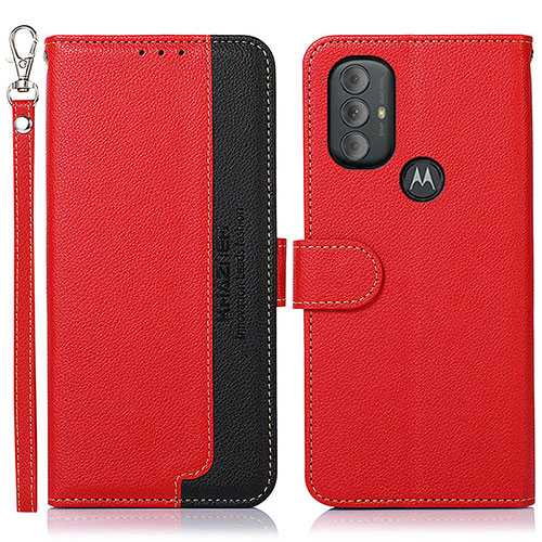 Leather Case Stands Flip Cover Holder A09D for Motorola Moto G Play (2023) Red