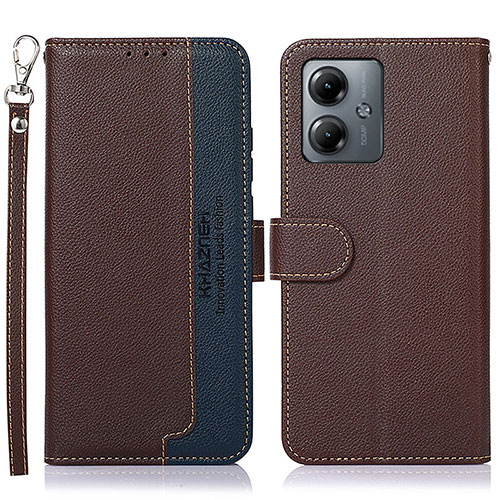 Leather Case Stands Flip Cover Holder A09D for Motorola Moto G14 Brown