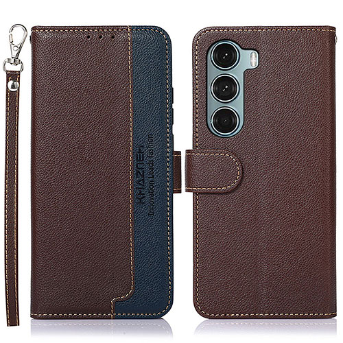 Leather Case Stands Flip Cover Holder A09D for Motorola Moto G200 5G Brown