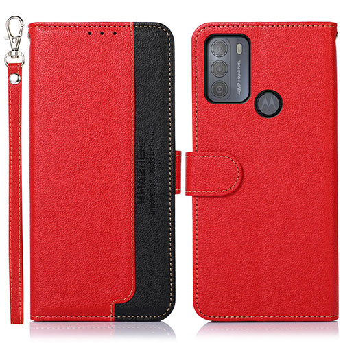 Leather Case Stands Flip Cover Holder A09D for Motorola Moto G50 Red