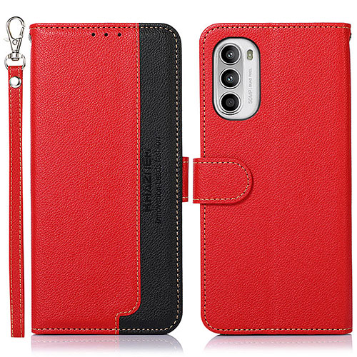 Leather Case Stands Flip Cover Holder A09D for Motorola MOTO G52 Red