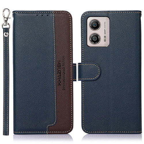 Leather Case Stands Flip Cover Holder A09D for Motorola Moto G53 5G Blue