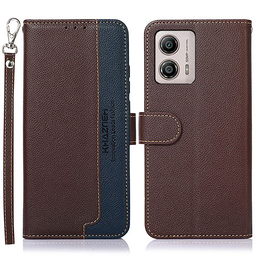 Leather Case Stands Flip Cover Holder A09D for Motorola Moto G53j 5G Brown