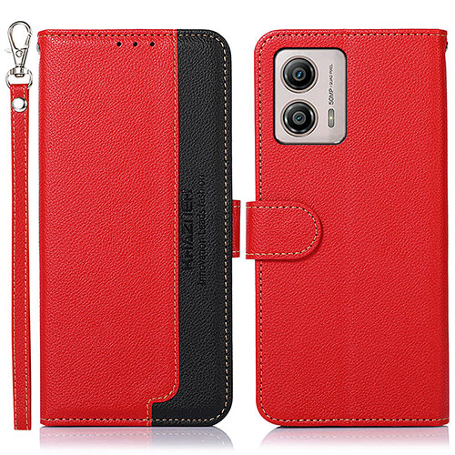 Leather Case Stands Flip Cover Holder A09D for Motorola Moto G53j 5G Red