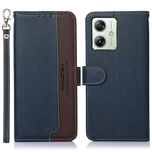 Leather Case Stands Flip Cover Holder A09D for Motorola Moto G54 5G Blue