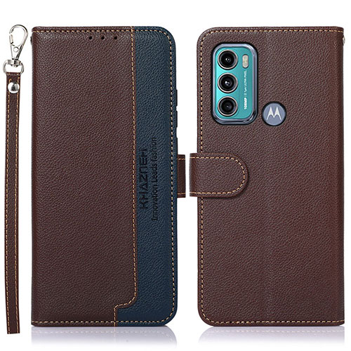 Leather Case Stands Flip Cover Holder A09D for Motorola Moto G60 Brown