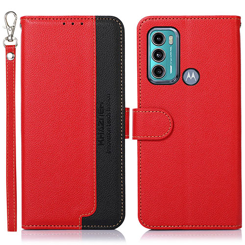 Leather Case Stands Flip Cover Holder A09D for Motorola Moto G60 Red