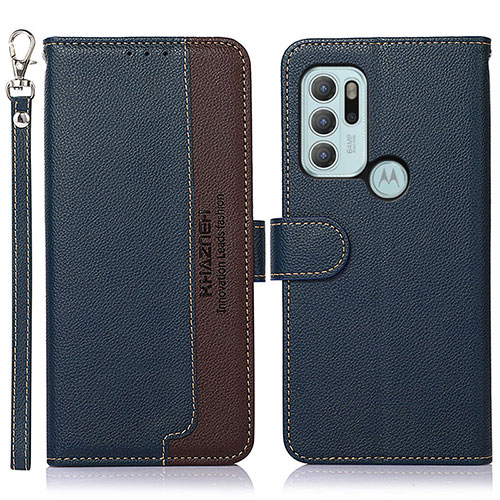 Leather Case Stands Flip Cover Holder A09D for Motorola Moto G60s Blue