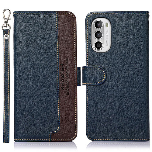 Leather Case Stands Flip Cover Holder A09D for Motorola Moto G71s 5G Blue