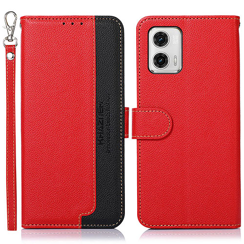 Leather Case Stands Flip Cover Holder A09D for Motorola Moto G73 5G Red