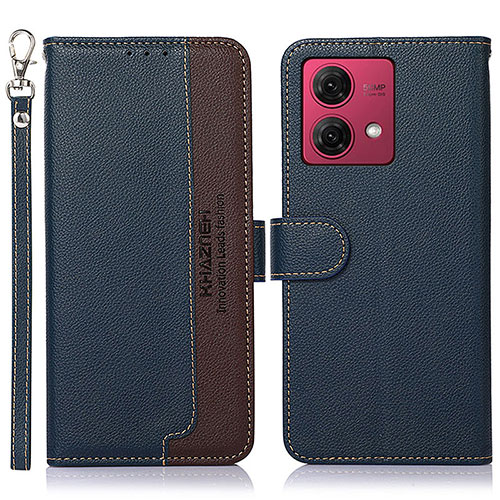 Leather Case Stands Flip Cover Holder A09D for Motorola Moto G84 5G Blue