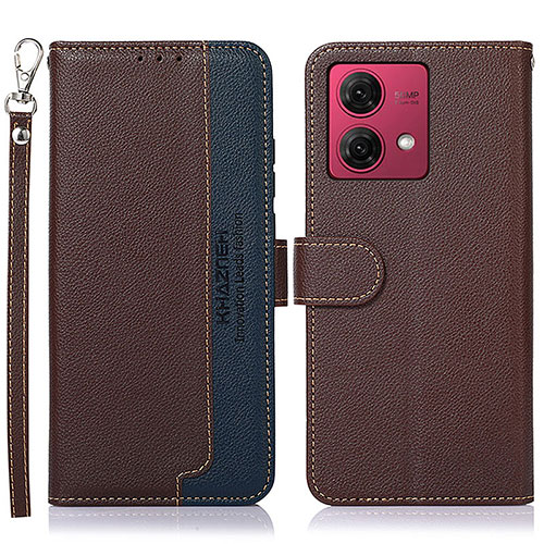 Leather Case Stands Flip Cover Holder A09D for Motorola Moto G84 5G Brown