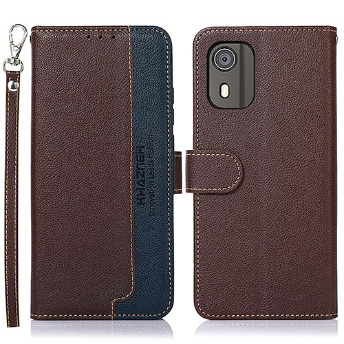 Leather Case Stands Flip Cover Holder A09D for Nokia C02 Brown