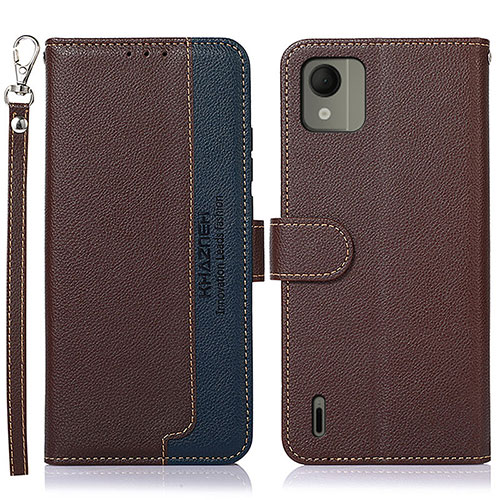 Leather Case Stands Flip Cover Holder A09D for Nokia C110 Brown